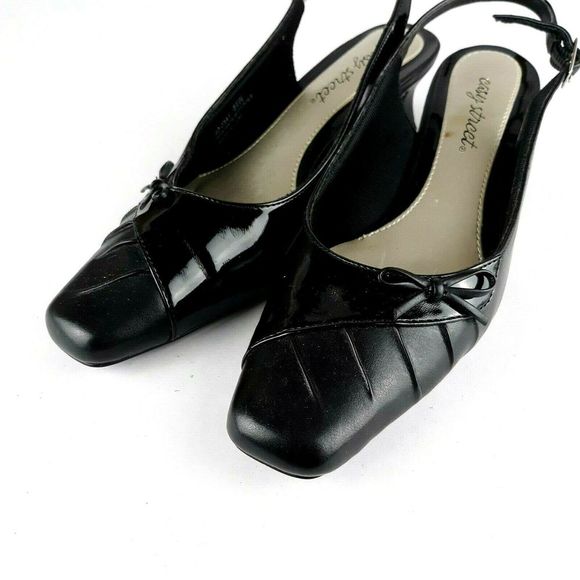 Slingback Shoes Faux Leather Heels Bow Strap - Picture 3 of 5